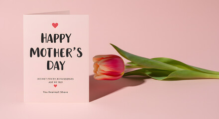 Fototapeta premium Minimal Mother’s Day Card with Tulip on Pastel Background