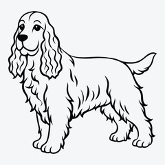 American Cocker Spaniel Silhouette White background illustration, Generative Ai