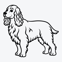 American Cocker Spaniel Silhouette White background illustration, Generative Ai