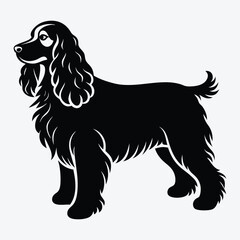 American Cocker Spaniel Silhouette White background illustration, Generative Ai