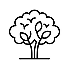 Outline tree illustration with birds flying and leaves vector design for nature concept art
