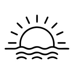 Sunrise over the ocean vector illustration simple line art drawing summer beach vacation travel scene 90