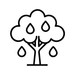 Tree with rain drops vector icon nature ecology environment conservation outline drawing design