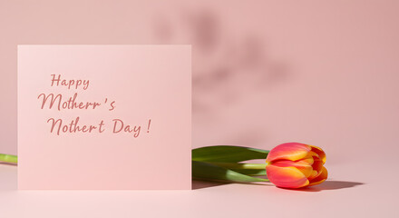 Fototapeta premium Minimal Mother’s Day Card with Tulip on Pastel Background