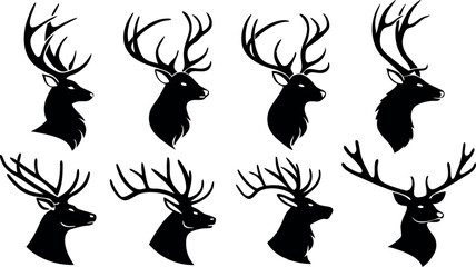 Deer and Antler Silhouette Vector Set &ndash; Wildlife Hunting Symbols Collection.eps