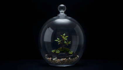 small bonsai tree in a glass dome