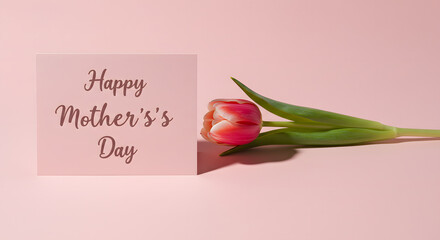 Fototapeta premium Minimal Mother’s Day Card with Tulip on Pastel Background
