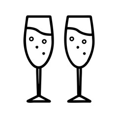 Two champagne glasses vector illustration for celebration toast and party design element icon