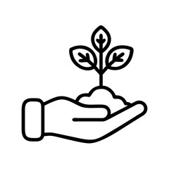 Hand holding plant seedling growing in soil vector illustration for agriculture and nature concept