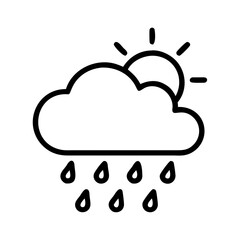 Isolated rainy weather icon vector illustration with cloud sun and raindrops outline drawing