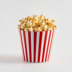 Delicious yellow popcorn snack in a red bucket, box, and glass, isolated on white for movie entertainment