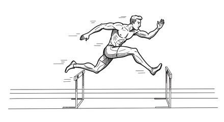 Ink Illustration of an Athlete Hurdling with Determination and Focus on Speed