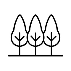 Three trees icon vector graphic illustration, forest trees outline drawing for nature designs, art