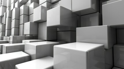 Abstract White Cubes: A 3D Rendering of Interlocking Geometric Shapes