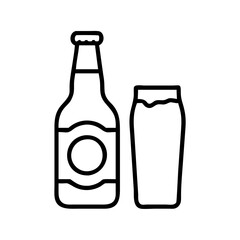 Beer bottle and glass vector icon illustration for brewery pub bar alcohol drink beverage design
