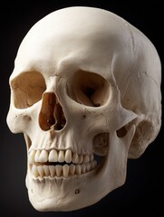 Human skull on a black background.
