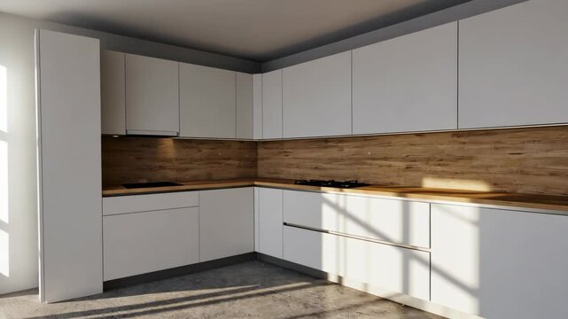 Modern kitchen design featuring white cabinets, wood backsplash, and sleek appliances showcases stylish interior architecture