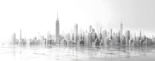 Fototapeta premium Cityscape Skyline Illustration with High Rises and Reflection