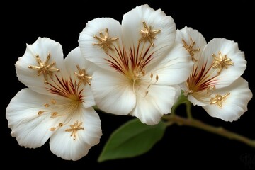 Fototapeta premium Elegant white flowers with golden embellishments against a dark background.