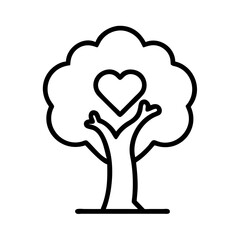 Tree of love drawing vector illustration, nature, heart, outline, tree, symbol, design art