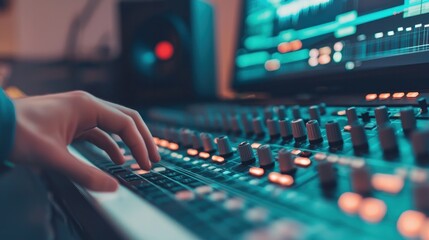 Song mixing session in an audition studio creative process home environment close-up view