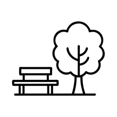 Illustration of park scene with bench and tree for outdoor recreation and relaxation design element