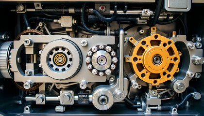 Fototapeta premium close up of a motorcycle engine with multiple gears