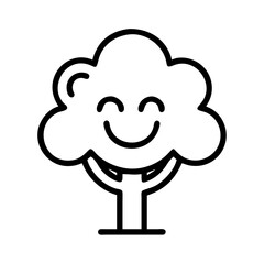 Cute cartoon tree drawing vector illustration happy tree face outline icon simple tree art design