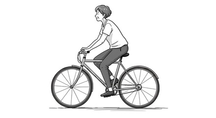 Obraz premium Monochrome illustration of a woman riding a bicycle on a white background