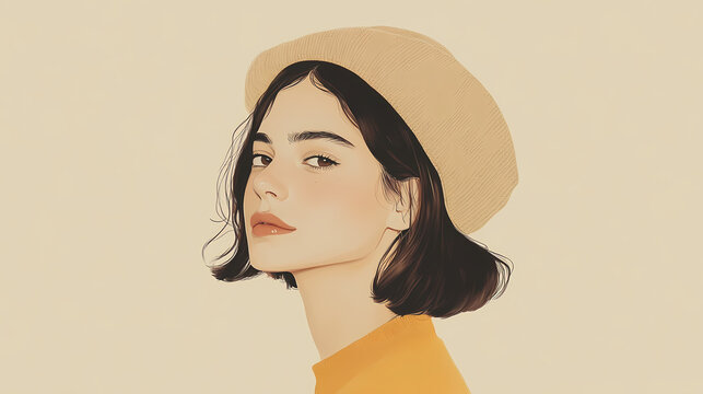 A beige knit beret, subtly styled, evokes documentary photography's understated elegance. Reality Knit. Illustration