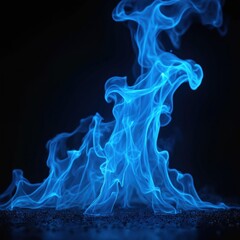 Illustration blue flames rising up on black background. Dynamic fiery design energy, power, heat, danger. Perfect for tech, energy, science, design projects, representing passion, creativity.