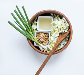 Shredded Napa Cabbage with Green Onions, Crunchy Toppings and Dressing