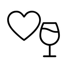 Heart and wine glass vector icon for love celebration romantic date night valentine's day design