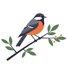 Colorful bird perched on a branch with green leaves  