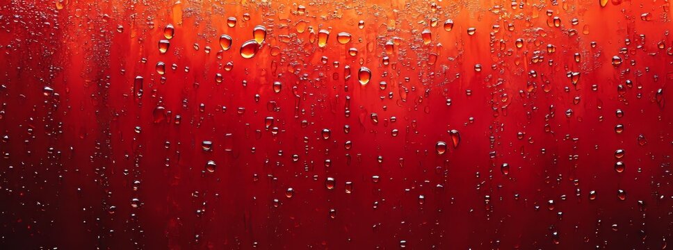 Abstract art featuring fluid shapes resembling red droplets, blood cells, and platelets in the vascular system