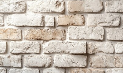 Cream and white brick wall texture background. Brickwork and stonework flooring interior rock old pattern design, Generative AI