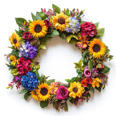 Obraz premium wreath, floral wreath, sunflower wreath, colorful wreath on white background
