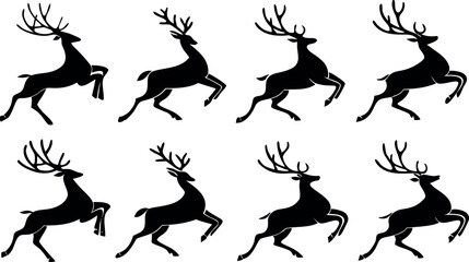 Fototapeta premium Reindeer Silhouette Vector Set – Wildlife and Christmas Deer Clipart Collection.eps