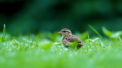 Small Spotted Bird In Green Grass