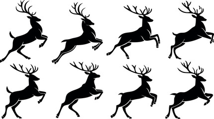 Reindeer Silhouette Vector Set – Wildlife and Christmas Deer Clipart Collection.eps