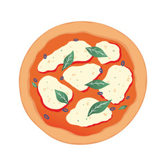 Italian Pizza Margherita with tomatoes and mozzarella whole icon. Vector illustration isolated on white.