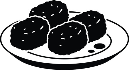 vector illustration silhouette black chicken nuggets plate 