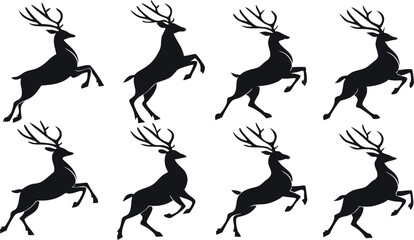Fototapeta premium Reindeer Silhouette Vector Set – Wildlife and Christmas Deer Clipart Collection.eps
