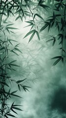 Fototapeta premium Serenity in a Misty Bamboo Forest With Delicate Green Leaves