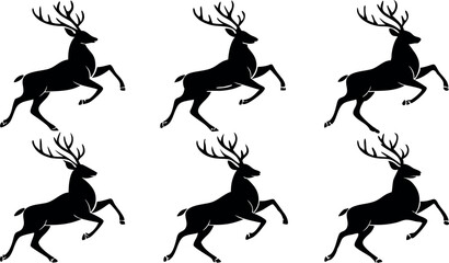 Reindeer Silhouette Vector Set – Wildlife and Christmas Deer Clipart Collection.eps