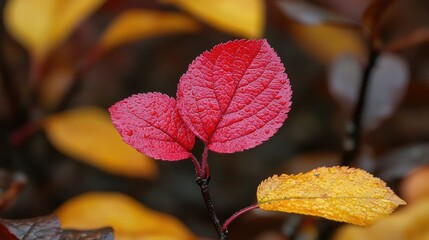 Autumnal Red and Gold Leaves: A Close-Up of Nature's Beauty