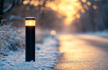 A frosty winter morning reveals an irrigation system part on a frozen sidewalk, with lawn grass coated in ice and fallen leaves scattered about, highlighting the cold and freezing conditions that