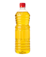 A Yellow cooking oil bottle with red cap isolated on whit Background, isolated on a transparent background