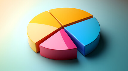 Obraz premium Pie chart depicting market share distribution, vibrant color contrast, 3d shadow effect, concise legend. Shadowed Legend. Illustration