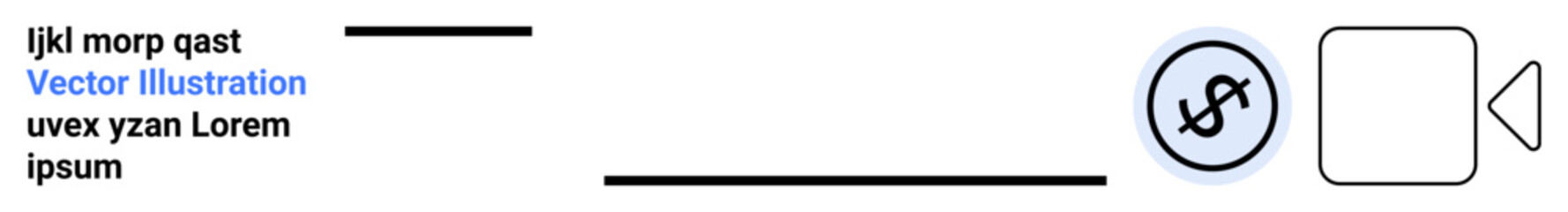 Text content with placeholder title, subtitle, and multimedia icons including dollar symbol and play button. Ideal for finance, media, presentation, marketing, education, web design user interface